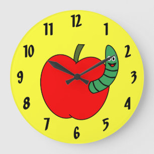 Grande Horloge Ronde Pomme rouge ver vert