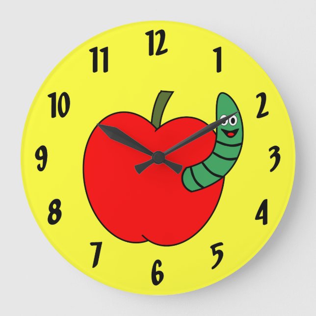 Grande Horloge Ronde Pomme rouge ver vert (Recto)