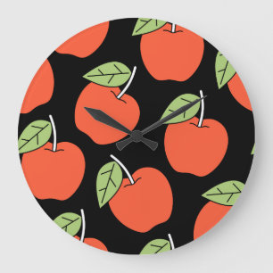 Grande Horloge Ronde Pommes rouges stylisées : Motif brillant