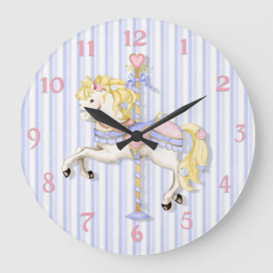 Grande Horloge Ronde Poney en pastel de carrousel