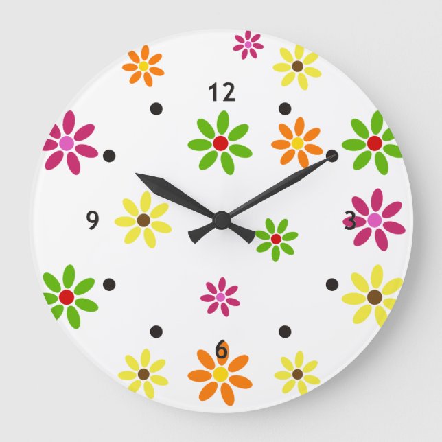 Grande Horloge Ronde Pop art Flowers seamless pattern + your ideas (Recto)