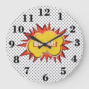 Grande Horloge Ronde Pop art typographie style rétro