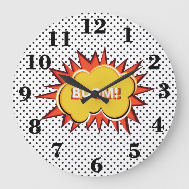Grande Horloge Ronde Pop art typographie style rétro (Recto)