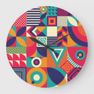 Grande Horloge Ronde Pop formes géométriques abstraites, motif transpar