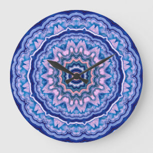 Grande Horloge Ronde Porte blanche rose bleu Boho Mandala