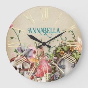 Grande Horloge Ronde Porte de Jardin de Fées de la Forêt Enchantée Vint