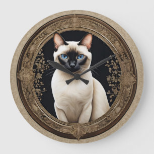 Grande Horloge Ronde Portrait de chat siamois élégant