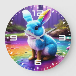 Grande Horloge Ronde Portrait de lapin bleu assis