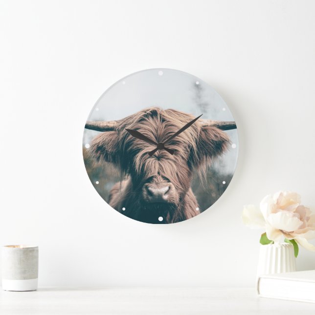 Grande Horloge Ronde Portrait de vache Highland (Maison)