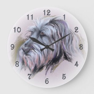 Grande Horloge Ronde Portrait de Wolfhound Pastel