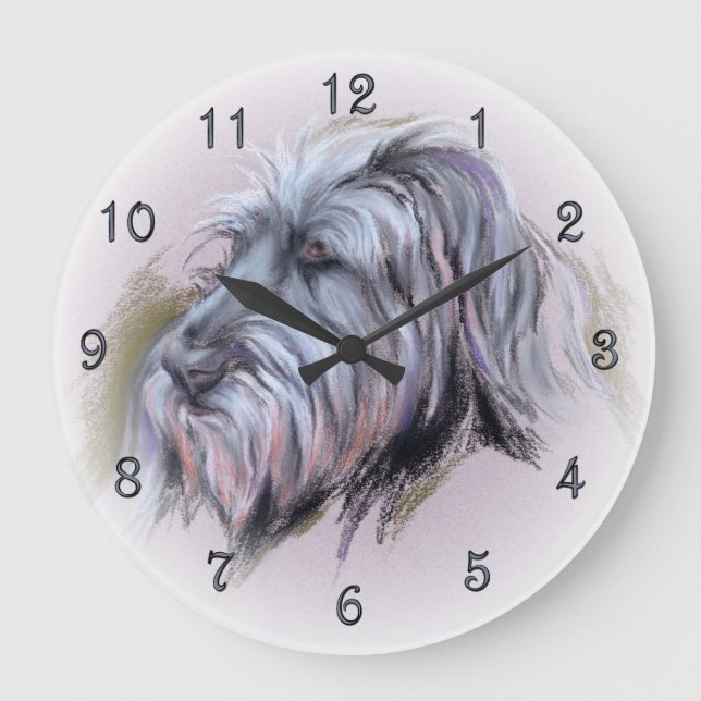 Grande Horloge Ronde Portrait de Wolfhound Pastel (Recto)