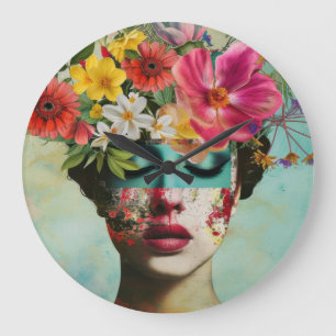 Grande Horloge Ronde Portrait Floral Vintage