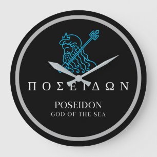 Grande Horloge Ronde Poseidon Grec Dieu de la Mer Trident Design