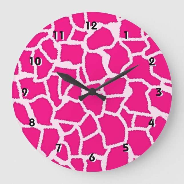 Grande Horloge Ronde Poster de animal de girafe rose vif (Recto)