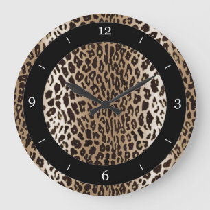 Grande Horloge Ronde Poster de animal de léopard de Taupe