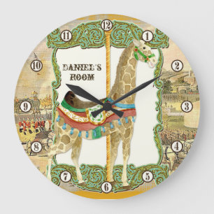 Grande Horloge Ronde Poster de cirque vintage, Giraffe Baby Room Horlog