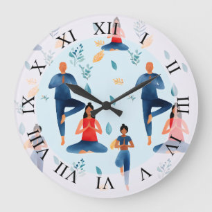 Grande Horloge Ronde Postures de yoga, Méditation, Art Nouvel Âge