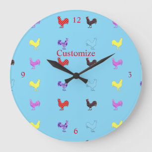 Grande Horloge Ronde Poules de poulet Thunder_Cove 