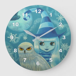 Grande Horloge Ronde Poupée à oeil doux Chouette à neige flocons de nei