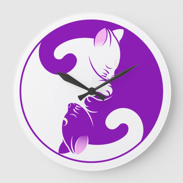 Grande Horloge Ronde Pourpre de Yin Yang | de chat de Kitty (Recto)