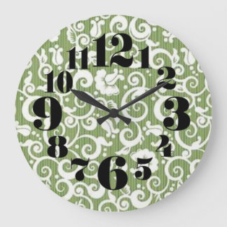 Grande Horloge Ronde Poussée florale verte et blanche