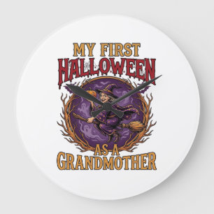 Grande Horloge Ronde Premier Halloween en tant que sorcière grand-mère