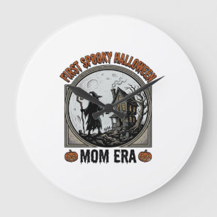 Grande Horloge Ronde Première Maman Halloween Gravure Vintage Sorcière 