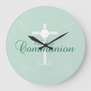 Grande Horloge Ronde Première sainte communion, le script en vert tend