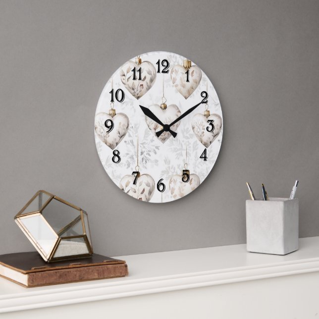 Grande Horloge Ronde Pretty Cream Hearts Ornaments (Bureau)