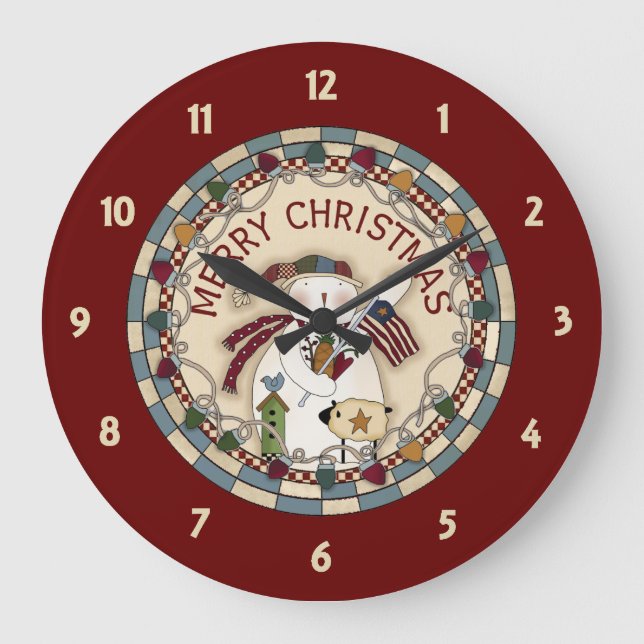 Grande Horloge Ronde Prim Merry Christmas Snowmen (Recto)