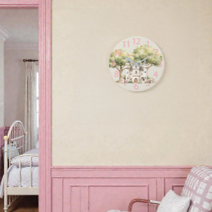 Grande Horloge Ronde Princesse de conte de fées aquarelle Fantaisiste