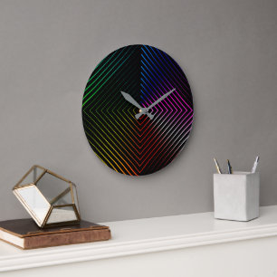 Grande Horloge Ronde Prisme Arc-en-ciel sur Fond Noir