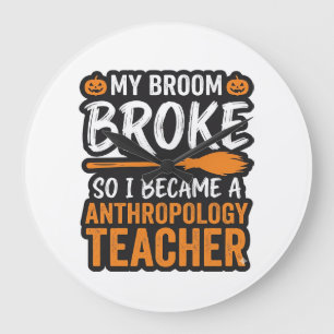 Grande Horloge Ronde Professeur d'anthropologie Balai d'Halloween Cassé