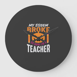 Grande Horloge Ronde Professeur d'Halloween Balai Cassa Citrouille Conc