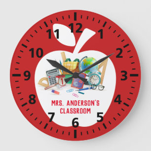 Grande Horloge Ronde Professeur rouge classique de salle de classe
