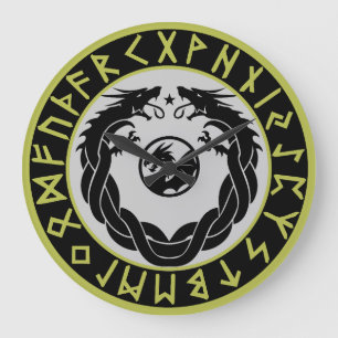 Grande Horloge Ronde Protection de Rune Viking Dragon