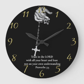 Grande Horloge Ronde Proverbes 3:5 croix main main