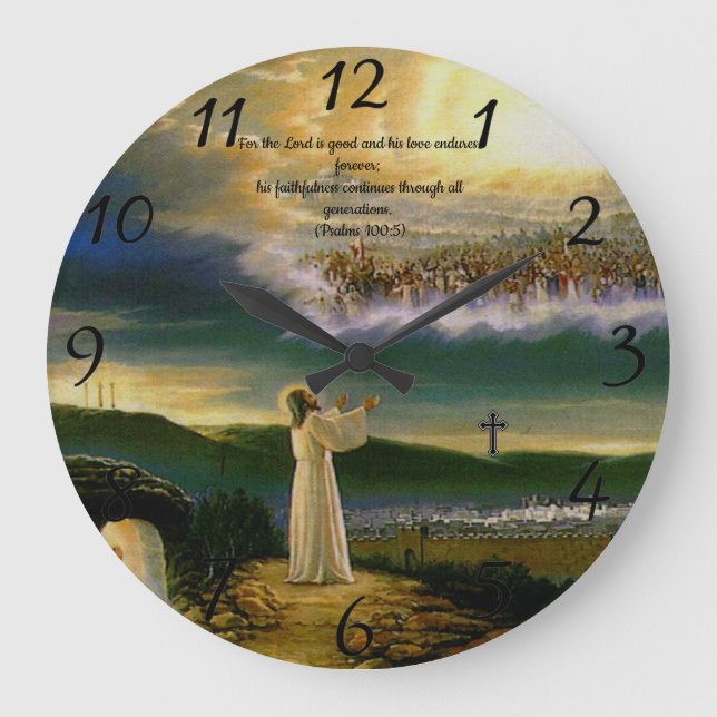 Grande Horloge Ronde Psaumes 100:5 Prière de foi chrétienne (Recto)