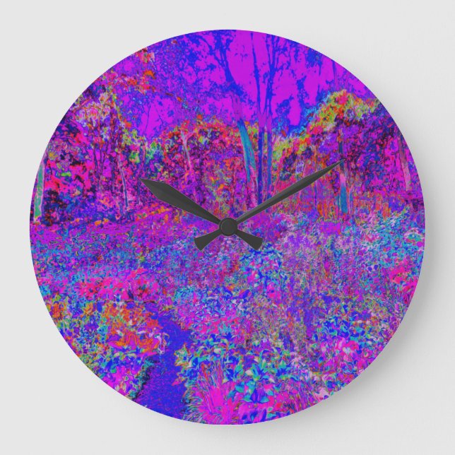 Grande Horloge Ronde Psychédélique Impressionniste Paysage Violet (Recto)