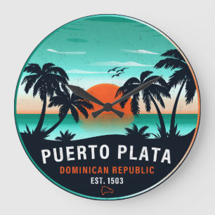 Grande Horloge Ronde Puerto Plata Dominicaine Retro Sunset Souvenir 60s