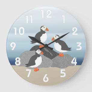 Grande Horloge Ronde Puffins Wall Clock