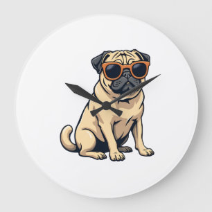 Grande Horloge Ronde Pug vintage faisant le dab avec des lunettes de so
