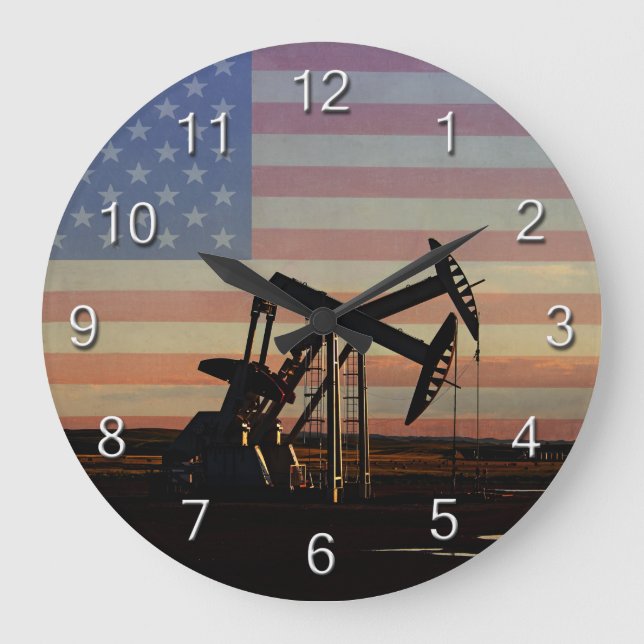 Grande Horloge Ronde Puits de pétrole et drapeau américain (Recto)