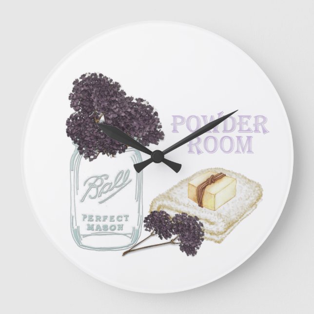 Grande Horloge Ronde Purple hydrangea Round Bathroom Wall Clock (Recto)