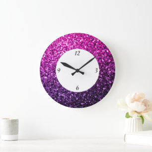 Grande Horloge Ronde Purple Pink Ombre parties scintillant scintille av