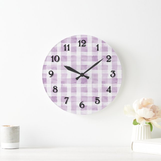 Grande Horloge Ronde Purple White Stripes Baby Shower (Maison)