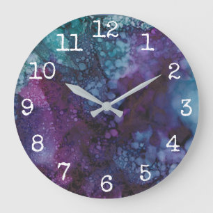 Grande horloge ronde "Purples bleus"