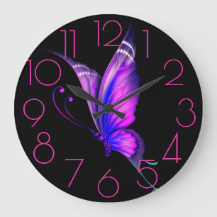 Grande Horloge Ronde Purples, Pinks Butterfly on a Black