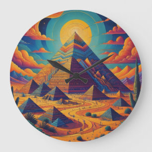 Grande Horloge Ronde Pyramide égyptienne psychédélique paysage art