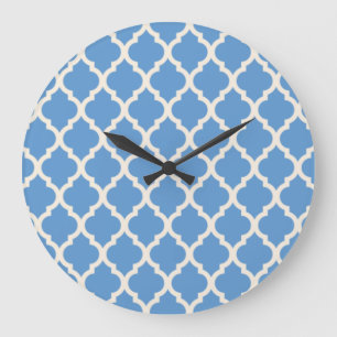 Grande Horloge Ronde Quatrefoil bleu clair et blanc cassé